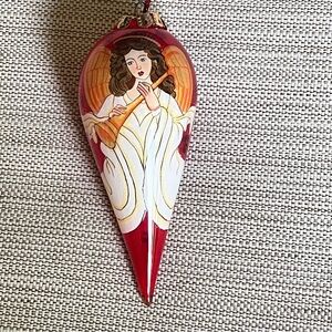 Vintage 1999 Angel Glass Ornament Hand Painted Inside Art By FIGI With Horn